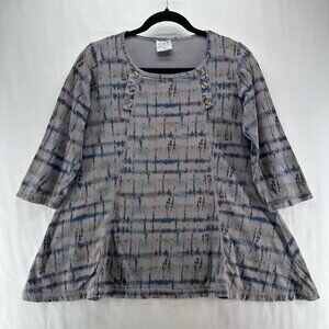 Color Me Cotton Tops Women Sz S Pullover 3/4 Sleeve Pullover Casual Tie Dye Gray